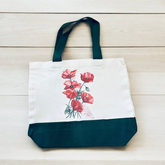 Red Poppies Canvas Tote Bag – Artistic Floral Design, New - Picture 2 of 4